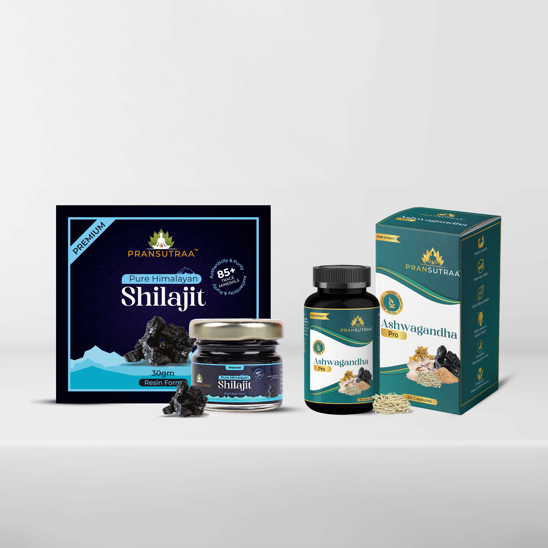 Combo Pack of Pure Himalayan Shilajit Resin 30g & Ashwagandha Pro 60 C ...
