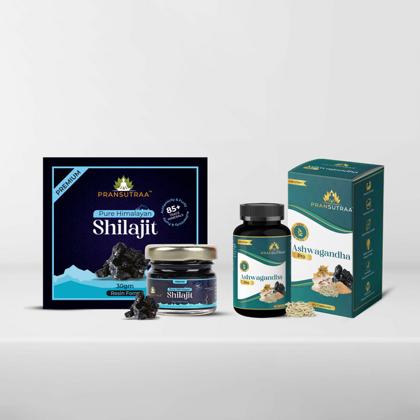 Combo Pack of Pure Himalayan Shilajit Resin 30g & Ashwagandha Pro  60 Capsules